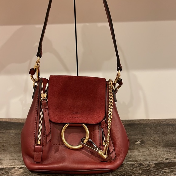 Chloe sienna burgendy red calf leather backpack handbag gold hardware authentic - Picture 5 of 6